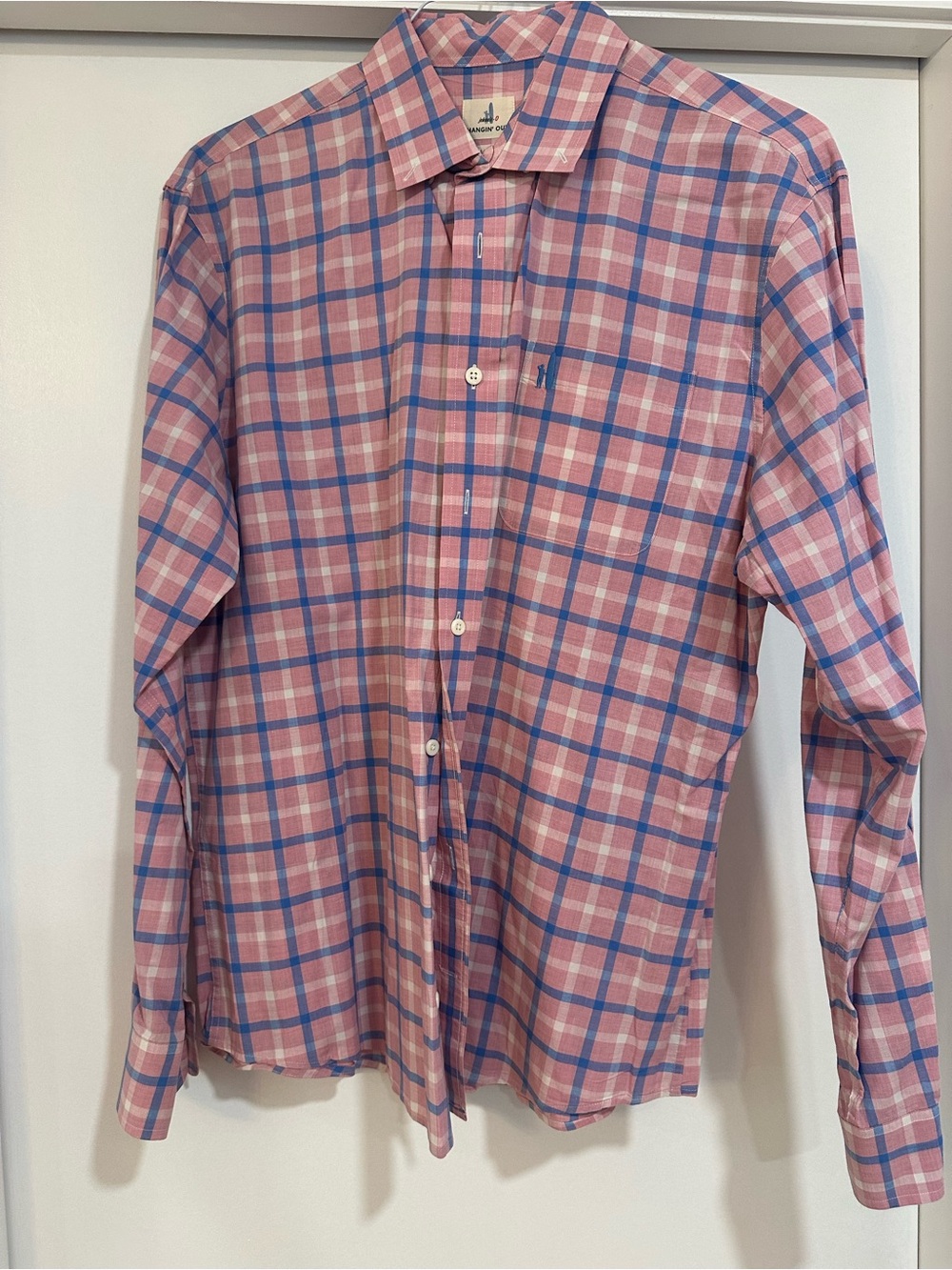 Johnnie-O Pink and Blue Plaid Dress Shirt Large